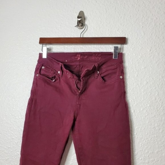 7 For All Mankind The Ankle Skinny in Burgundy - Picture 6 of 9